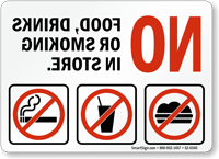 No Food Drinks Or Smoking Mirror Text Sign