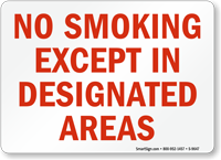 No Smoking Except Designated Areas Sign