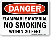 OSHA Danger, Flammable Material No Smoking Sign