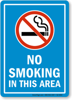 No Smoking In Area Sign With Blue Background