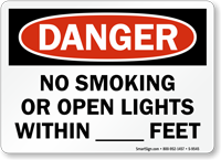No Smoking Or Open Lights Within Sign