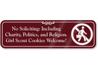 No Soliciting Charity Politics Engraved Sign