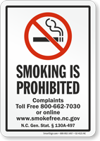 North Carolina Smoking Is Prohibited No Smoking Sign