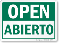 Open, Abierto Bilingual Sign
