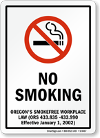 NO SMOKING OREGON'S SMOKEFREE WORKPLACE LAW Sign