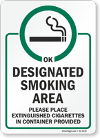 Place Extinguished Cigarettes In Container Smoking Area Sign
