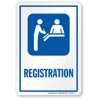 Registration Sign with Hospital Receptionist Symbol