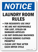 Resident Use Only OSHA Notice Laundry Room Rules Sign