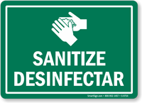 Bilingual Sanitize Desinfectar Wash Hands Sign