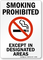Smoking Prohibited Except Designated Areas (symbol) Sign