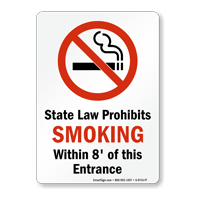 State Law Prohibits Smoking Sign