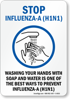 Wash Hands - Stop Influenza-A H1N1 Sign