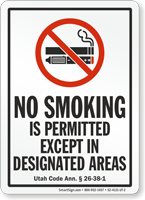 Utah No Smoking Is Permitted Designated Areas Sign