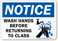 Wash Hands Before Returning To Class Sign