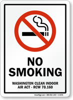No Smoking Washington Indoor Air Act Sign