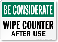Wipe Counter After Use Sign