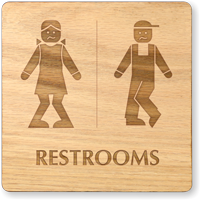 Bow Legged Unisex Wooden Restroom Sign