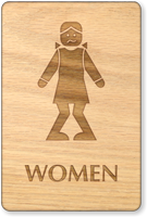 Bow Legged Women Wooden Restroom Sign