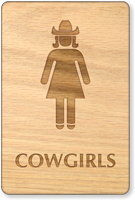 Cowgirls Wooden Restroom Sign