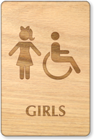 Girls And Accessible Symbol Wooden Restroom Sign