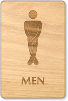 Cross Legs Men Wooden Restroom Sign