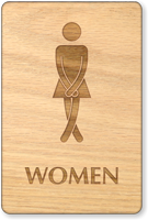 Cross Legs Women Wooden Restroom Sign