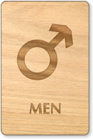 Men Mars Symbol Wooden Restroom Sign