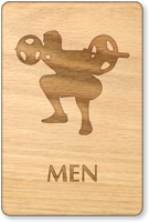 Weight-Lifting Men Wooden Restroom Sign