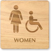 Women And Accessible Symbol Wooden Restroom Sign
