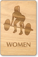 Weight-Lifting Women Wooden Restroom Sign